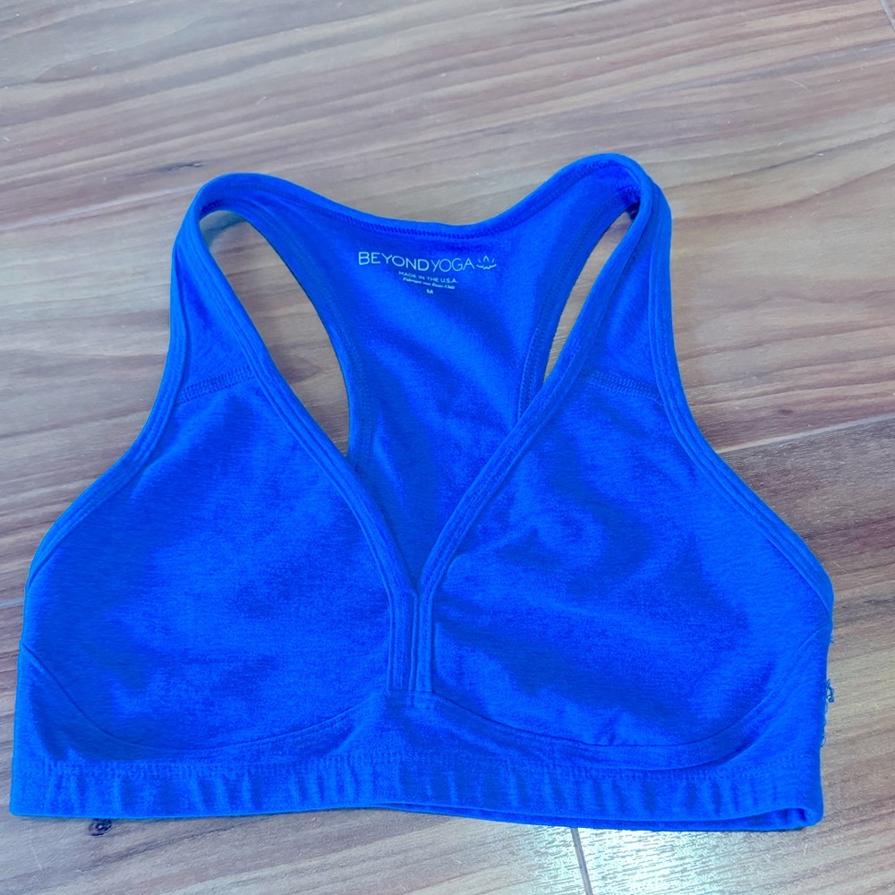 Beyond Yoga Spacedye Lift Your Spirits Sports Bra in Royal Blue.